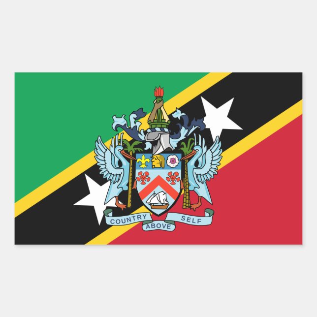 St. Kitts und Nevis Flag & Coat of Arms Rechteckiger Aufkleber (Vorderseite)