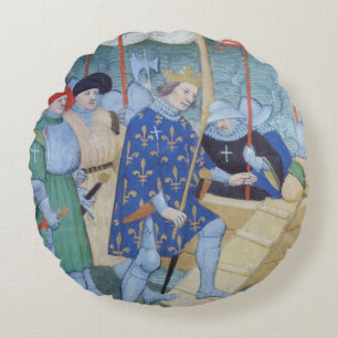 St. Louis, das für die Kreuzzüge sich einschifft Rundes Kissen