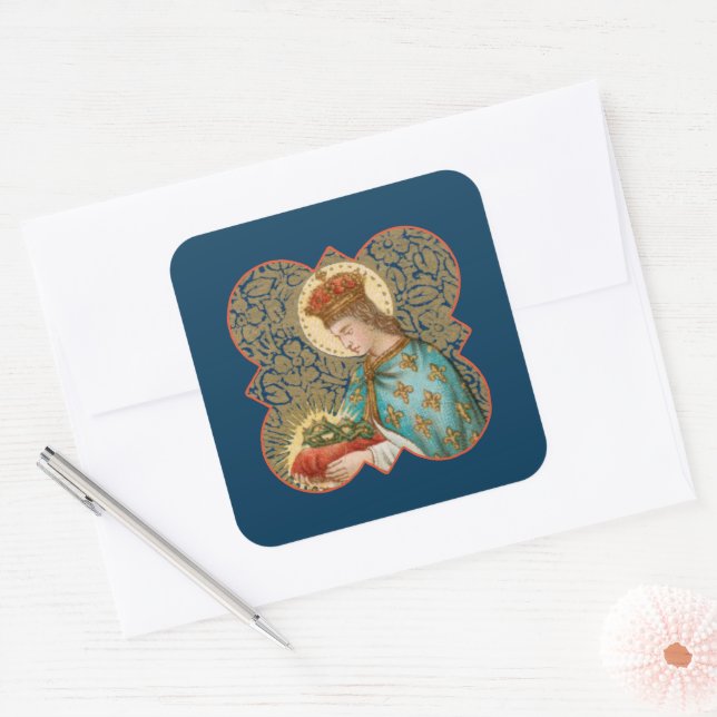 St. Louis der König in einer Barbed Quatrefolie (B Quadratischer Aufkleber (Umschlag)