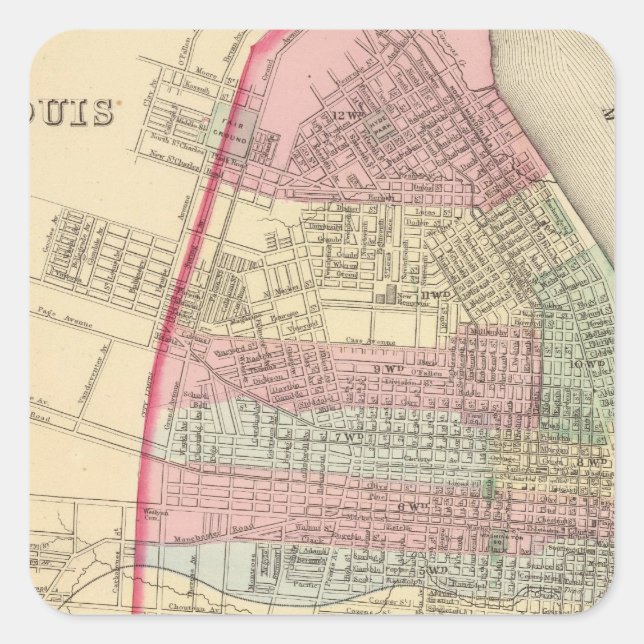 St Louis Map von Mitchell Quadratischer Aufkleber (Vorderseite)
