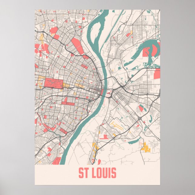 St Louis - Missouri Chalk City Map Poster (Vorne)