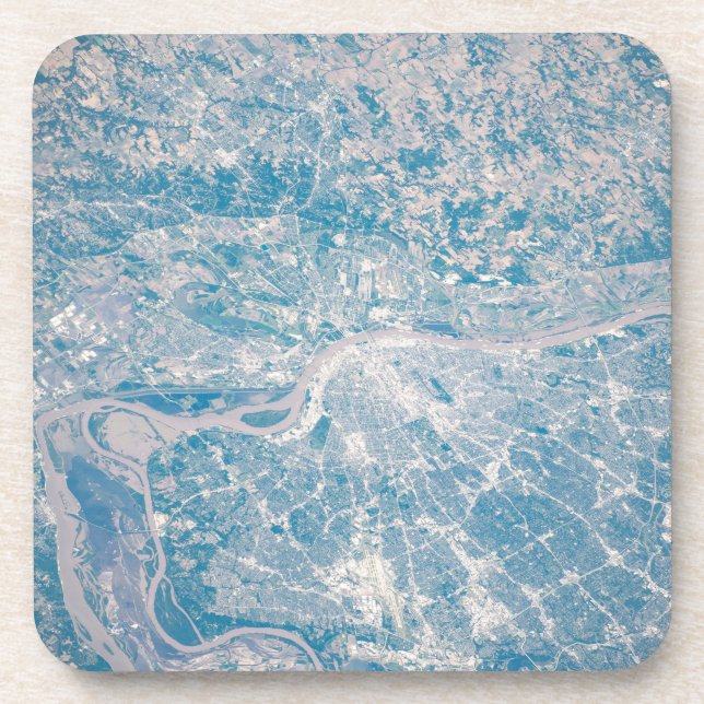 St. Louis, Missouri entlang des Mississippi River. Getränkeuntersetzer (Vorderseite)