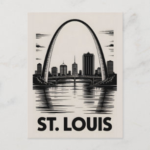 St Louis Missouri Skyline Schwarz Weiß Holzschnitt Feiertagspostkarte