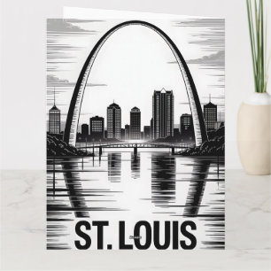 St Louis Missouri Skyline Schwarz Weiß Holzschnitt Karte