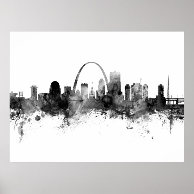 St Louis Missouri Skyline Schwarz-weiß Poster (Vorne)