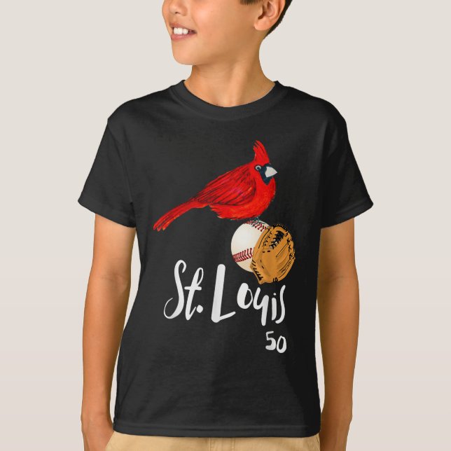 St. Louis Roter Kardinal Nummer 50 Baseball Kunst  T-Shirt (Vorderseite)