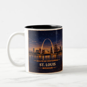 St. Louis Route 66 Nacht-Coffee-Skyline Zweifarbige Tasse