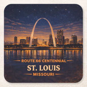 St. Louis Route 66 Nacht-Skyline-Glow-Barware Rechteckiger Pappuntersetzer