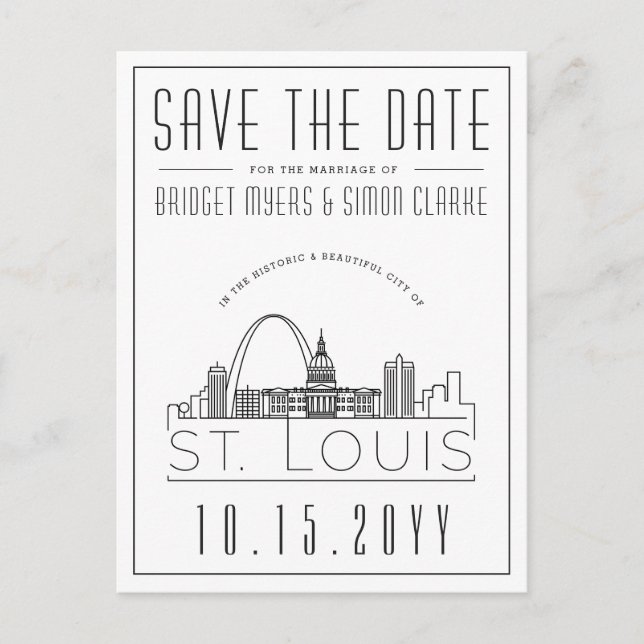 St. Louis | Stilisierte Skyline Save the Date Postkarte (Vorderseite)