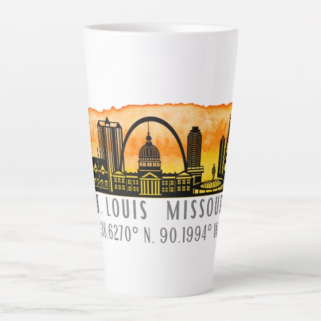 St. Louis Sunset Skyline Map Koordinaten Milchtasse (Vorderseite)
