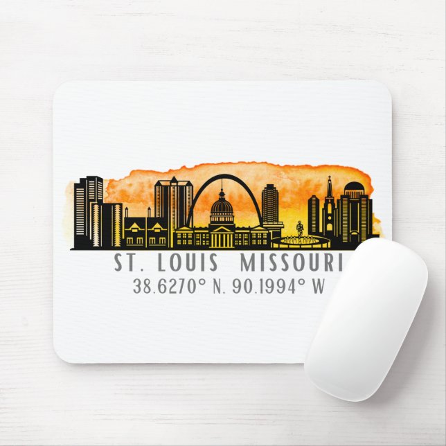 St. Louis Sunset Skyline Map Koordinaten Mousepad (Mit Mouse)