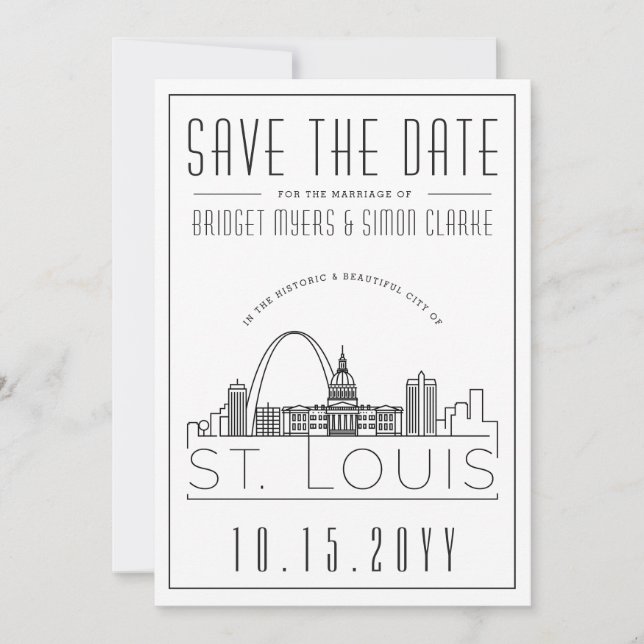 St. Louis Wedding Stylized Skyline Save the Date Einladung (Vorderseite)
