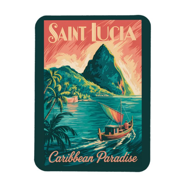 St. Lucia Boot Illustration Reise Kunst Vintage Magnet (Vertikal)