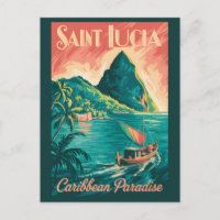 St. Lucia Boot Illustration Reise Kunst Vintage