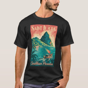 St. Lucia Bootsillustration Reise Kunst Vintage T-Shirt