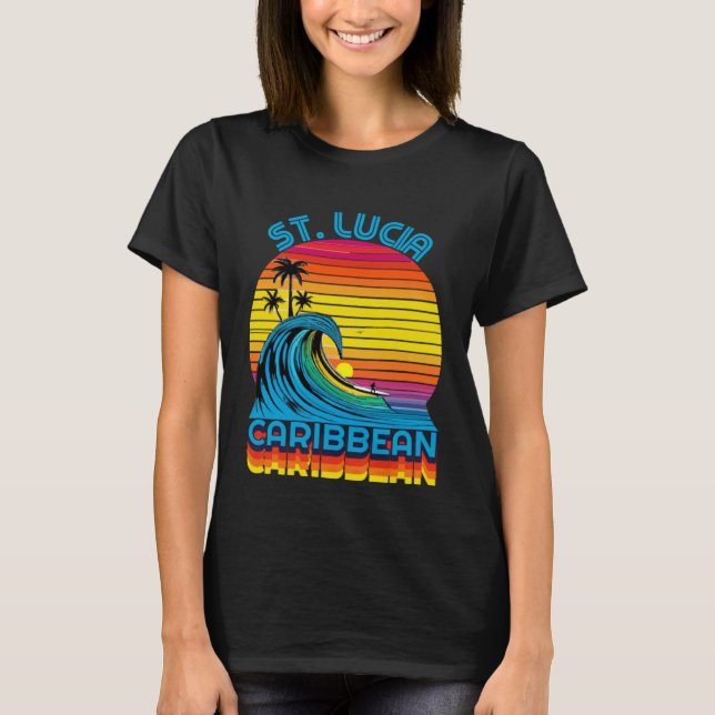 St Lucia Caribbean Retro Throwback Surf & Beach So T-Shirt (Vorderseite)