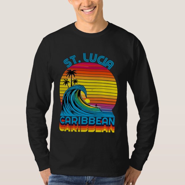 St Lucia Caribbean Retro Throwback Surf & Beach So T-Shirt (Vorderseite)