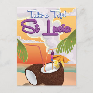 St Lucia Cartoon Reiseplakat. Postkarte