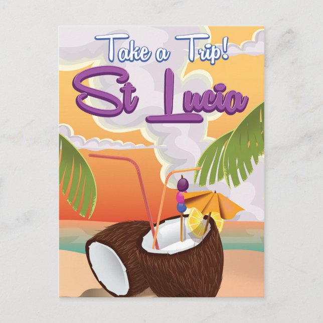 St Lucia Cartoon Reiseplakat. Postkarte (Vorderseite)