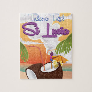 St Lucia Cartoon Reiseplakat. Puzzle