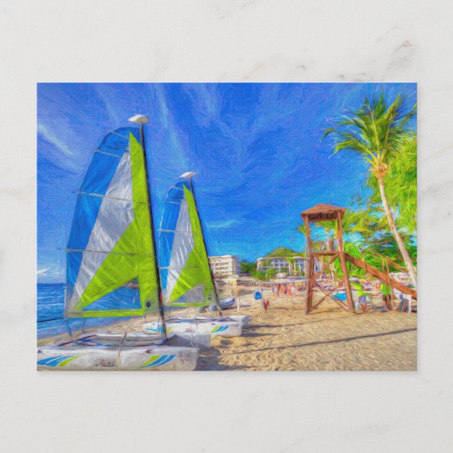 St Lucia Catamaran Art Postkarte (Vorderseite)