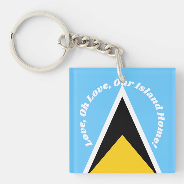 St Lucia Flag Blue Yellow Anthem Phrase Typografie Schlüsselanhänger (Vorderseite)