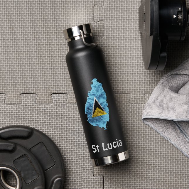 St Lucia Flag Karte Wasser Flasche (Fitnessstudio)