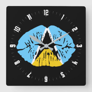 St Lucia Flag lip Square Wall Clock Quadratische Wanduhr