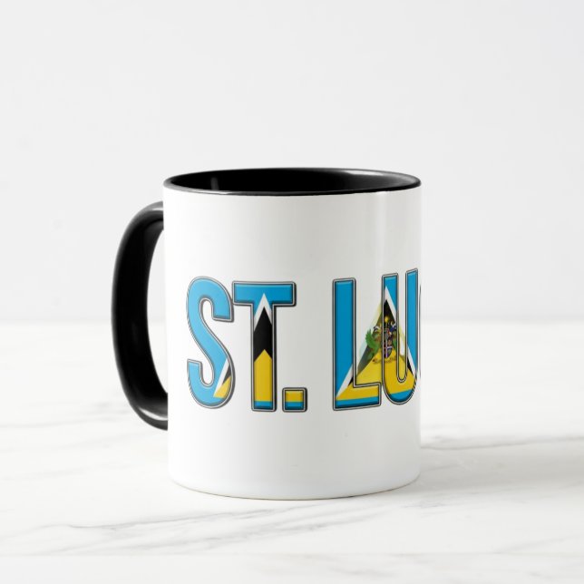 St. Lucia-Flagge Text | Karibischer Stolz Design Tasse (Vorderseite Links)