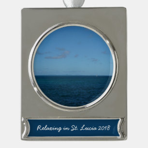 St. Lucia Horizon Blauer Ozean Banner-Ornament Silber