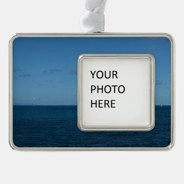 St. Lucia Horizon Blauer Ozean Rahmen-Ornament Silber (Vorderseite)