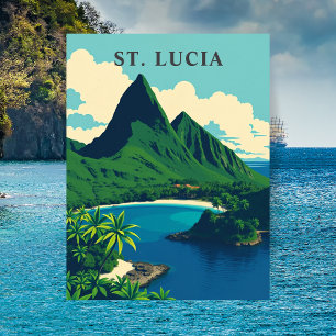 St. Lucia karibische Retro-Reise-Kunst Postkarte