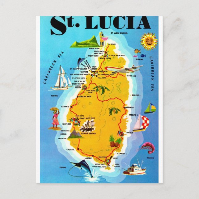 St Lucia Karte Postkarte (Vorderseite)