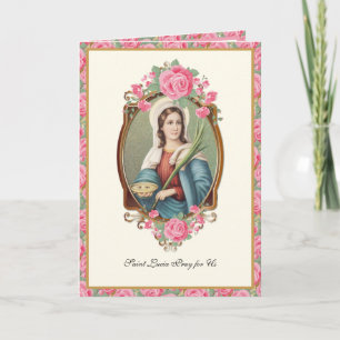 St. Lucia Lucy Religious Gebet Pink Roses Karte