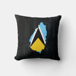 St Lucia Map Flag Burlap entworfen Kissen