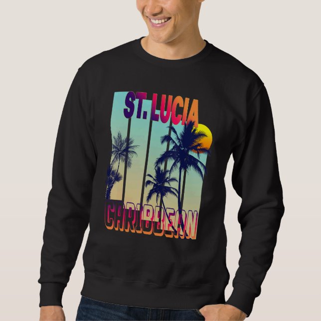 St Lucia Retro Vintager Stil Palme Tree Sweatshirt (Vorderseite)