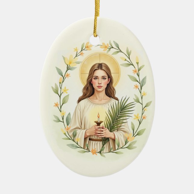 St. Lucy Gottes Frieden und Segen mit der Schrift Keramik Ornament (Vorne)