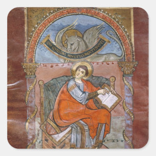 St Luke, vom Evangelium von St. Riquier Quadratischer Aufkleber