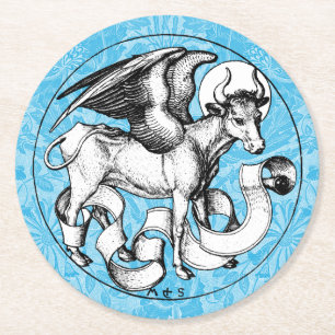 St. Luke's Emblem Winged Bull Runder Pappuntersetzer