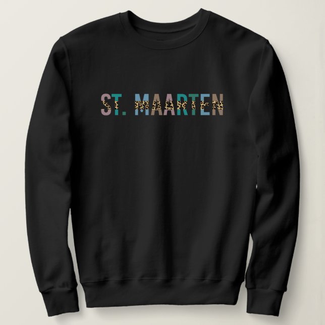 St. Maarten Leopard Drucktypografie Sint Martin Sweatshirt (Design vorne)