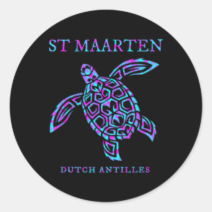 St. Maarten Meeresschildkröte Jungen Mädchen Fraue Runder Aufkleber