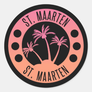 St. Maarten Pink und Coral Gradient Sint Martin Runder Aufkleber