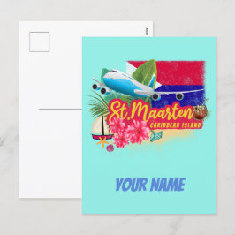 St. Maarten Retro Karibik Vintage Insel Flugzeug Feiertagspostkarte