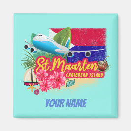 St. Maarten Retro Karibik Vintage Insel Flugzeug Magnet