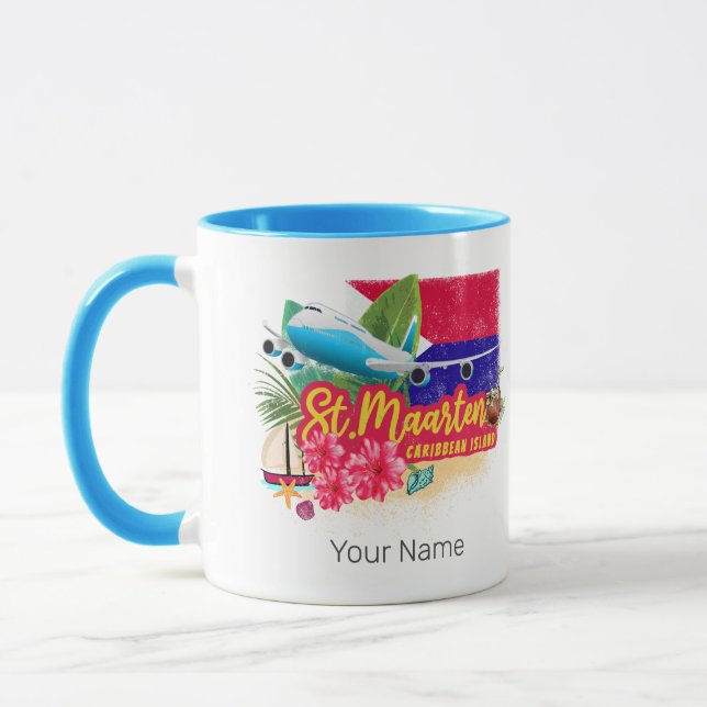 St. Maarten Retro Karibik Vintage Insel Flugzeug Tasse (Links)