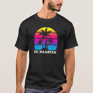 St Maarten Retro Palm Tree Sunset Vacation Beach T T-Shirt
