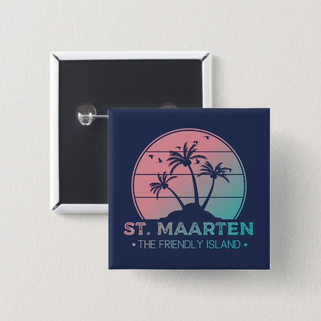 St. Maarten | Sint Martin Retro Gradient Button (Vorne & Hinten)