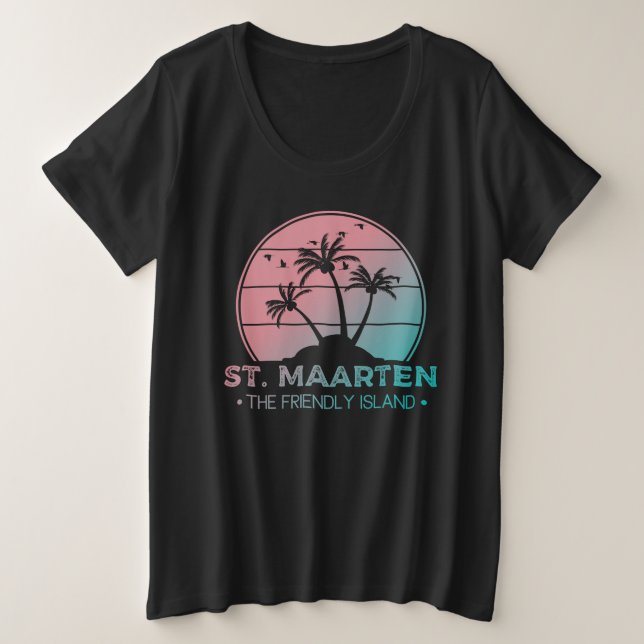 St. Maarten | Sint Martin Retro Gradient Große Größe T-Shirt (Design vorne)