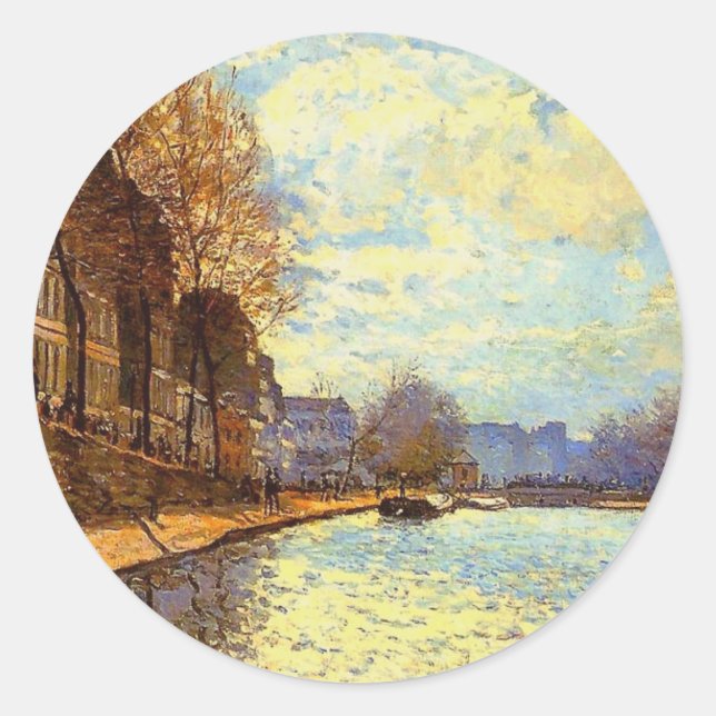 St Martin Canal von Sisley Impressionist Painting Runder Aufkleber (Vorderseite)