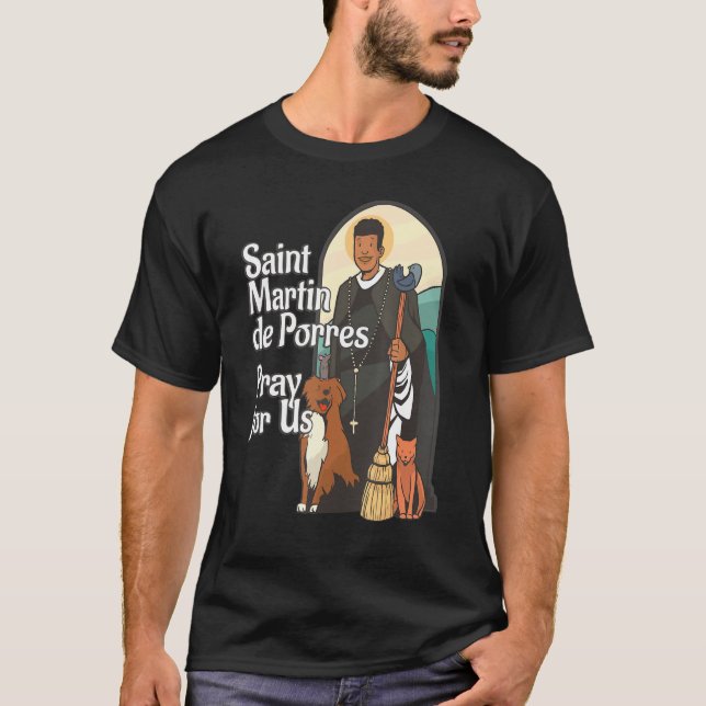 St Martin De Porres Afrikanischer Schwarzer Heilig T-Shirt (Vorderseite)